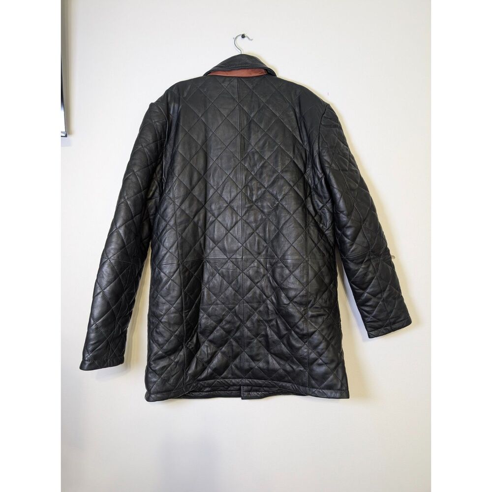 Men’s Quilted Leather Car Coat Black Brown Trim Luxe Minimalist L Heritage NWT - Picture 11 of 12